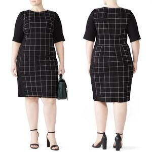 Eloquii Black Windowpane Checked Stretch Sheath Dress Size 14 Corpcore Workwear